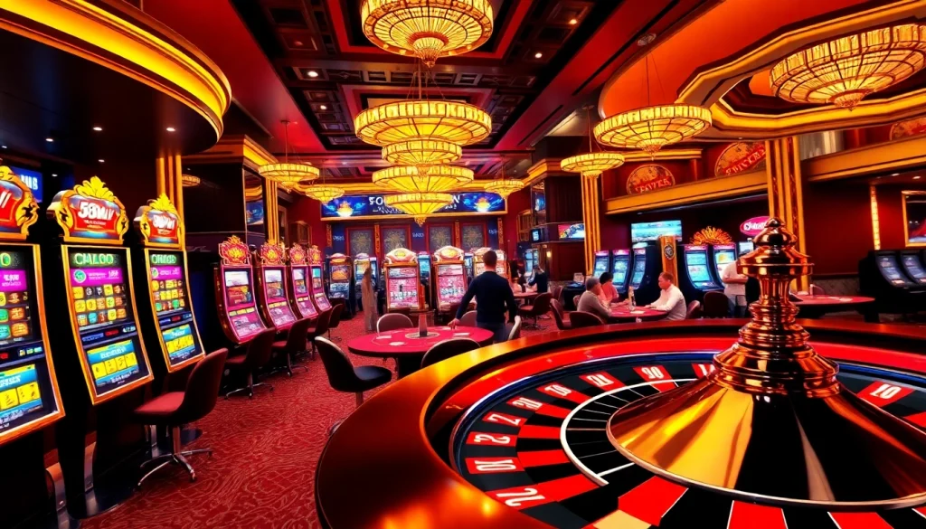 Exciting gambling scene featuring 58WIN slots, poker, and vibrant casino activity.