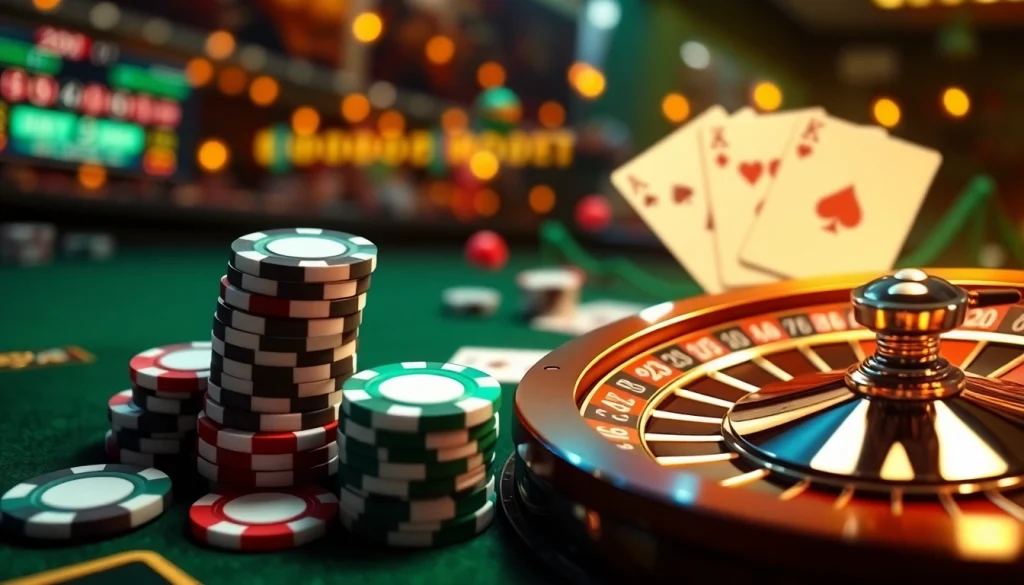 i1dompet's online casino features vibrant poker chips and cards, showcasing thrilling gameplay.