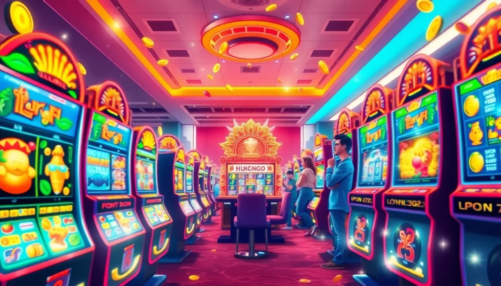 Engaging slot hoki online gaming scene with colorful machines and vibrant atmosphere.
