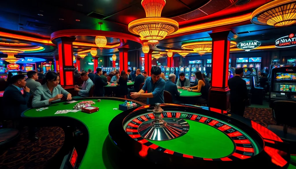 Experience the thrill of betting at nhacaiuytingo.com with vibrant casino games and players at lively tables.