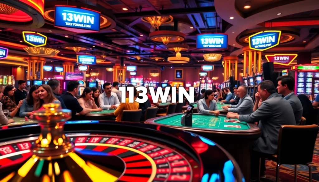 Experience thrilling gameplay at 13WIN .COM with gamblers at a poker tournament.